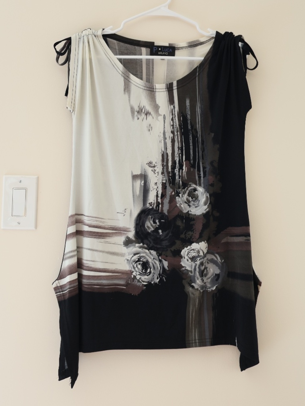 Patrizia Luca Sleeveless Floral Abstract Art Print Tunic Top Retro Boho Black S